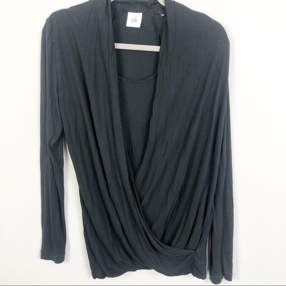 CABI | Long Sleeve Fickle Tee Wrap Front Black S - Picture 2 of 10